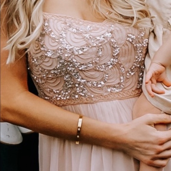 Adrianna Papell Rose champagne Beaded‎ Bodice Dress sz 4 wedding chiffon prom - Picture 12 of 16